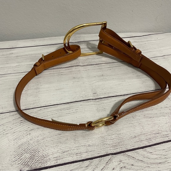 Ralph Lauren Stirrup Belt Equestrian Riding Leather Gold Brown Double Womens - Picture 3 of 14